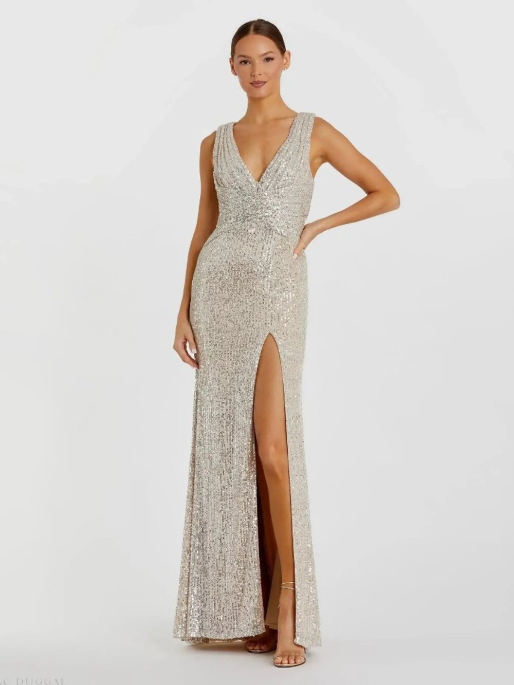 Mac Duggal V-Neck Sequin Wrap Waist Gown NWT Size 4